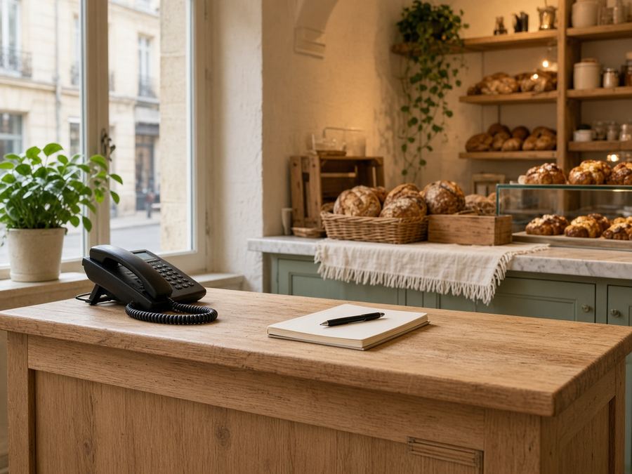 Contact desk at Abbalaedil Bakery in Bordeaux